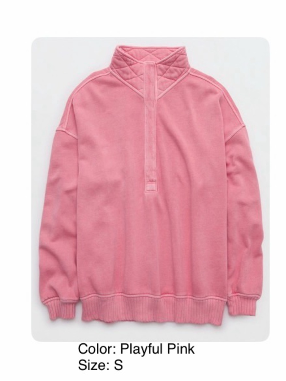 NEW Aerie Oh Snap sweatshirt pullover quilted collar snaps oversized SMALL